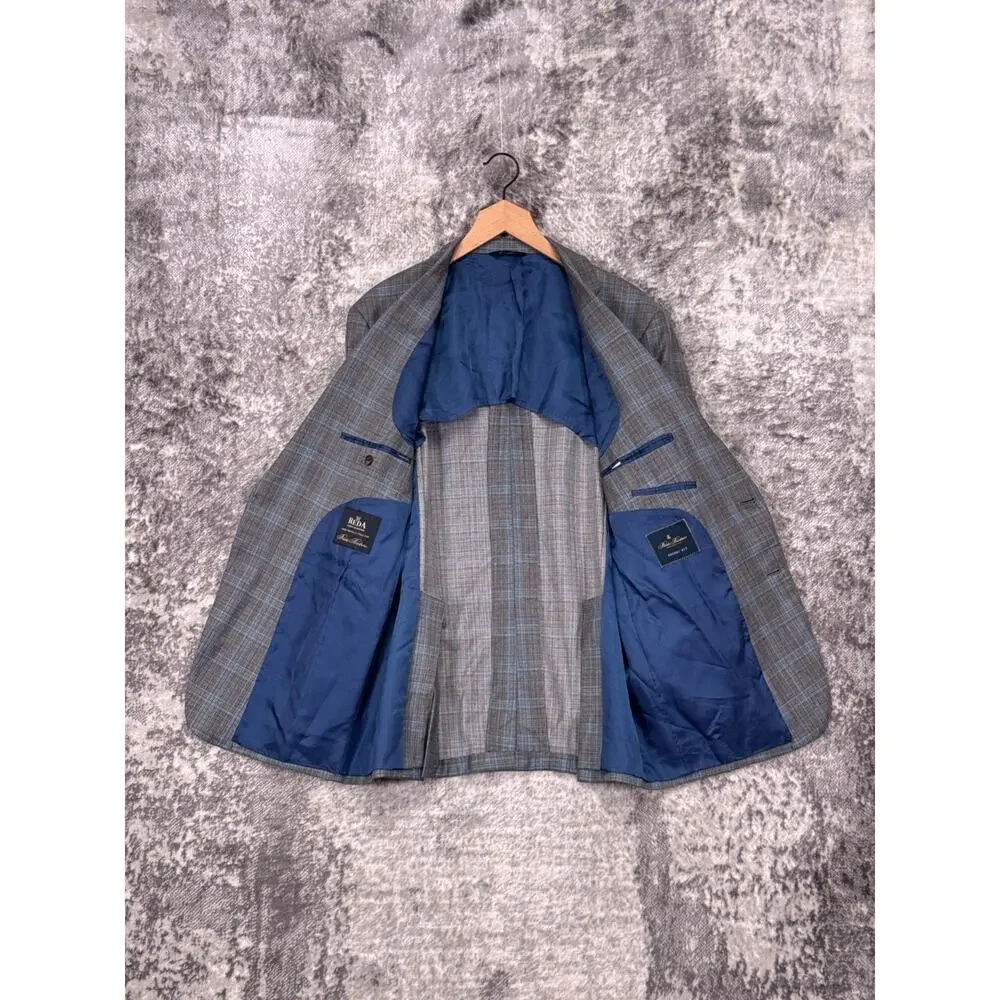 Brooks Brothers Blazer 45R Mens Regent Gray Blue Wool Plaid Sport Coat Jacket